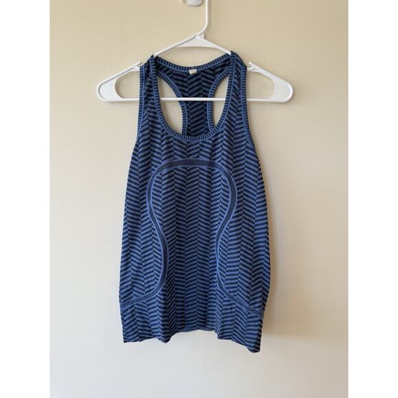 Lululemon - RARE Blue & Black chevron Run Swifty Tech Racerback tank top Size 6 - Picture 1 of 9
